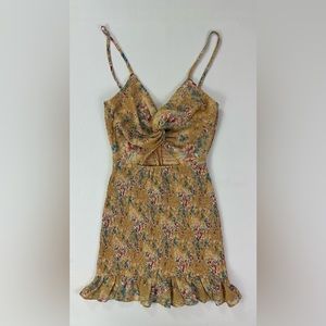 COPY - * Sabo yellow gold mini dress floral detail ruching size XS